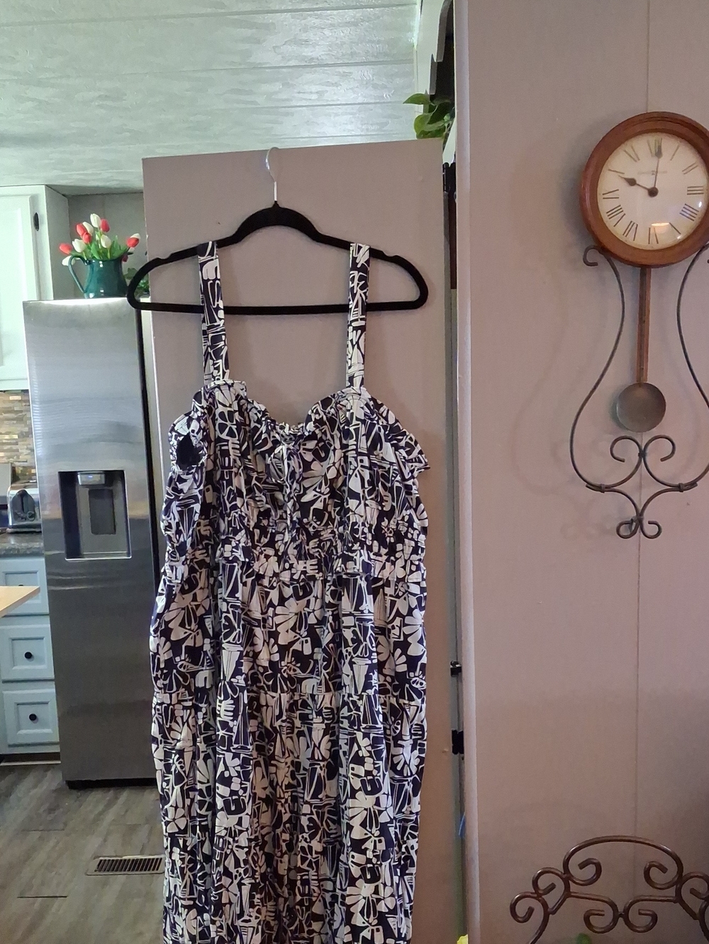 Nautica Navy and White Strappy Print Maxi Dress